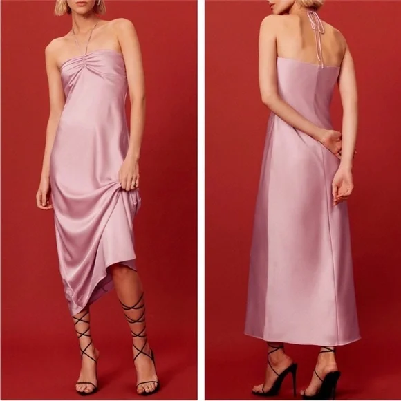 NEW Reformation Valora Satin Halter Dress Sz 12 Babygirl Pink - Picture 3 of 10